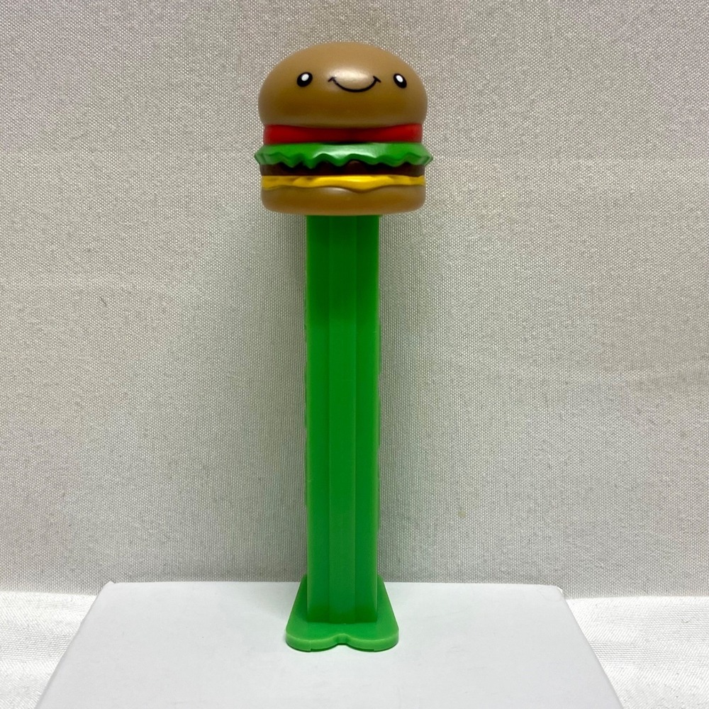 Happy Hamburger PEZ Dispenser 6 Green Footed Feet Foot Base GUC See Photos
